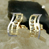 Stecker, bicolor, Zirkonia, 9Kt GOLD