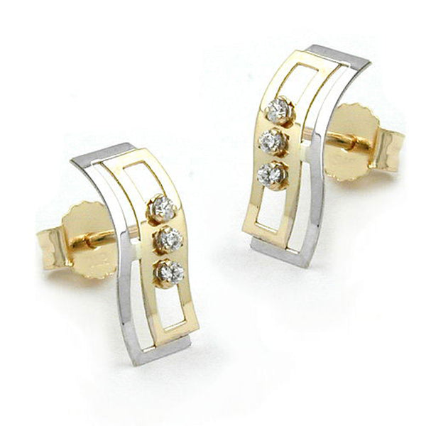 Stecker, bicolor, Zirkonia, 9Kt GOLD