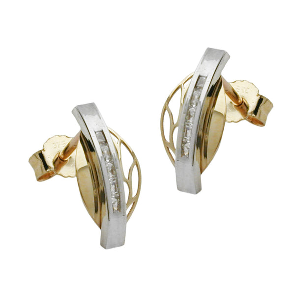 Stecker, bicolor, Zirkonia, 9Kt GOLD