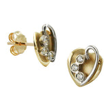 Stecker 8x7mm Herz bicolor mit Zirkonias 9Kt GOLD