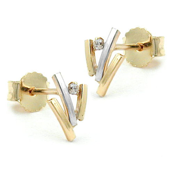 Stecker, bicolor, Zirkonia, 9Kt GOLD