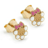 Stecker 6mm Blume weiß pink emailliert 9Kt GOLD