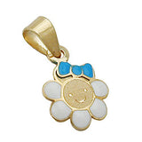 Anhänger 7x7mm Blume weiß hellblau emailliert 9Kt GOLD