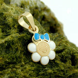 Anhänger 7x7mm Blume weiß hellblau emailliert 9Kt GOLD