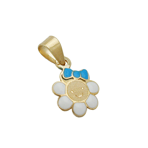 Anhänger 7x7mm Blume weiß hellblau emailliert 9Kt GOLD