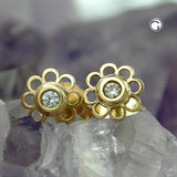 Stecker, Blume Zirkonia, 9Kt GOLD