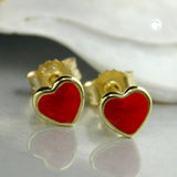 Stecker, kleines Herz rot, 9Kt GOLD