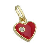 Anhänger 9mm Herz rot lackiert mit Zirkonia 9Kt GOLD