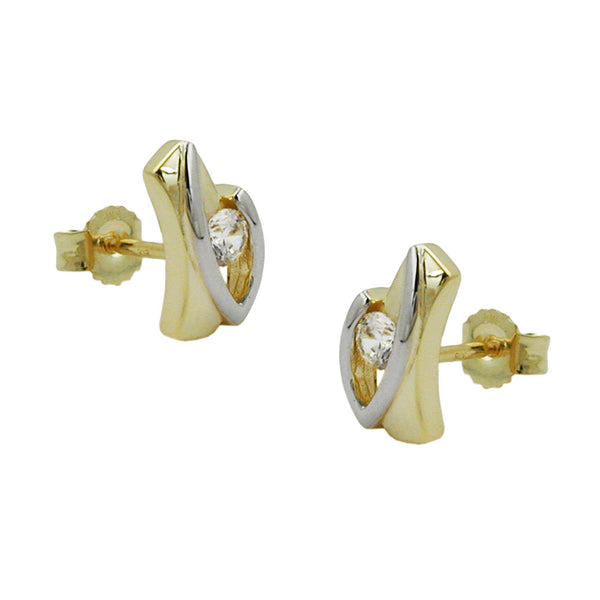 Stecker, bicolor mit Zirkonia, 9Kt GOLD