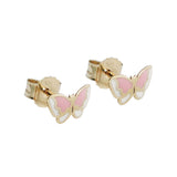 Stecker 4x7mm Schmetterling rosa weiß 9Kt GOLD