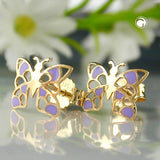Stecker 7x8mm Schmetterling lila 9Kt GOLD