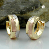 Creole 12x5mm Klappscharnier tricolor diamantiert 9Kt GOLD