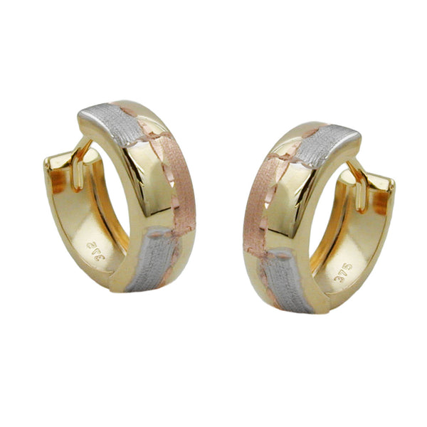 Creole 12x5mm Klappscharnier tricolor diamantiert 9Kt GOLD