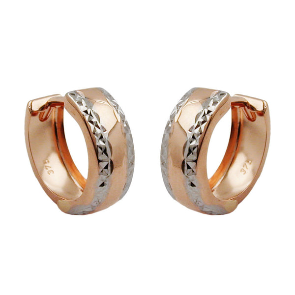 Creole 12x5mm Klappscharnier bicolor rhodiniert diamantiert 9Kt Rotgold
