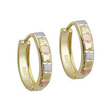 Creole 12x3mm Klappscharnier oval tricolor diamantiert 9Kt GOLD