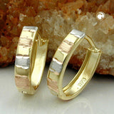 Creole 12x3mm Klappscharnier oval tricolor diamantiert 9Kt GOLD