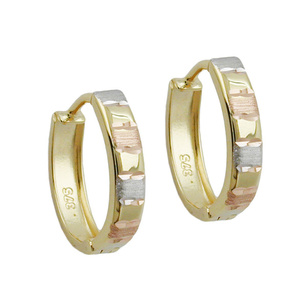 Creole 12x3mm Klappscharnier oval tricolor diamantiert 9Kt GOLD