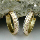 Creole 12x3mm Klappscharnier tricolor diamantiert 9Kt GOLD