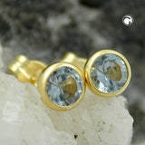 Stecker 5mm synthetischer Aquamarin 8Kt GOLD