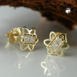 Stecker 6mm Blume mit 2 Zirkonias, 9Kt GOLD
