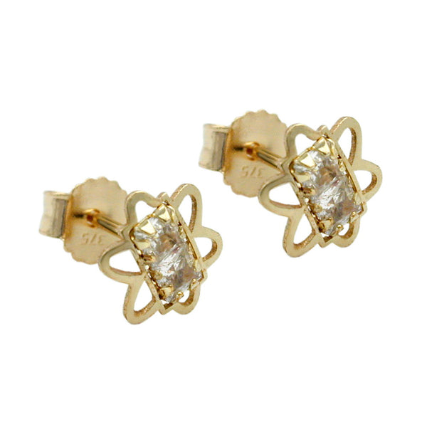 Stecker 6mm Blume mit 2 Zirkonias, 9Kt GOLD