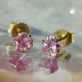 Stecker, Blume Zirkonia pink, 9Kt GOLD