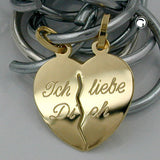 Anhänger Doppelanhänger Herz 18x17mm mit Gravur - Ich liebe Dich - 9Kt GOLD