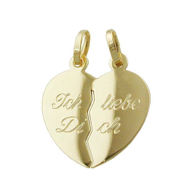 Anhänger Doppelanhänger Herz 18x17mm mit Gravur - Ich liebe Dich - 9Kt GOLD
