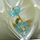Stecker, Glas-aqua-blau Mond 14Kt GOLD