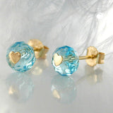 Stecker, Glas-aqua-blau Herz 14Kt GOLD