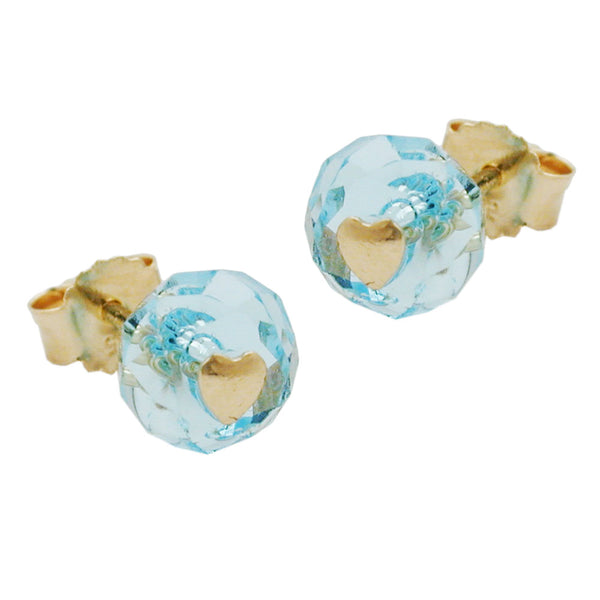 Stecker, Glas-aqua-blau Herz 14Kt GOLD