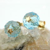 Stecker 6mm facettierte Glasperle aqua hellblau mit Stern 14Kt GOLD