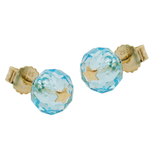 Stecker 6mm facettierte Glasperle aqua hellblau mit Stern 14Kt GOLD