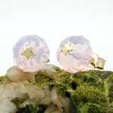 Stecker 6mm facettierte Glasperle rosa mit Stern 14Kt GOLD