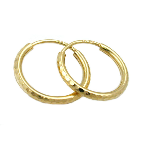 Creole, 15mm, diamantiert, 14Kt GOLD
