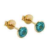 Stecker, 4mm Zirkonia türkis, 9Kt GOLD