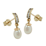 Stecker 15x4mm Süßwasserzuchtperle Zirkonia, 9Kt GOLD