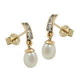 Stecker 15x4mm Süßwasserzuchtperle Zirkonia, 9Kt GOLD