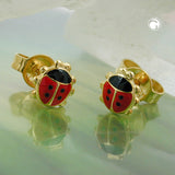 Stecker 6mm Marienkäfer schwarz-rot lackiert 9Kt GOLD