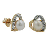 Stecker Herz, Perle, Zirkonia, 9Kt GOLD