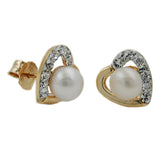Stecker Herz, Perle, Zirkonia, 9Kt GOLD