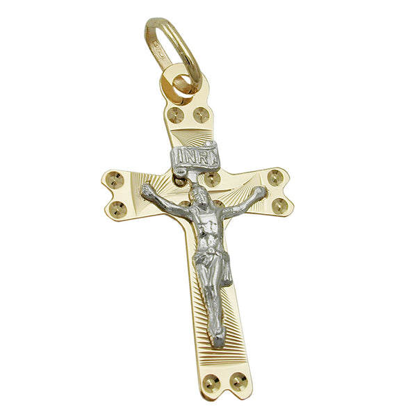 Anhänger 26x15mm Kreuz mit Jesus bicolor 9Kt GOLD