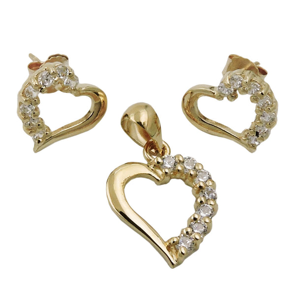 Set Ohrstecker/Anhänger Herz mit Zirkonias 9Kt GOLD
