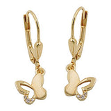 Ohrbrisur Ohrhänger Ohrringe 4x7mm Schmetterling mit Zirkonias teilmattiert 9Kt GOLD