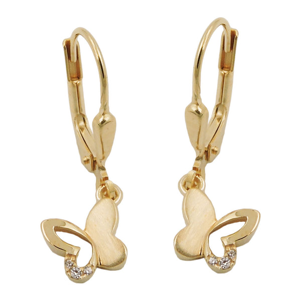 Ohrbrisur Ohrhänger Ohrringe 4x7mm Schmetterling mit Zirkonias teilmattiert 9Kt GOLD