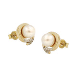 Stecker 10x9mm Süßwasserzuchtperle mit 6 weißen Zirkonias 9Kt GOLD