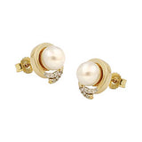 Stecker 10x9mm Süßwasserzuchtperle mit 6 weißen Zirkonias 9Kt GOLD