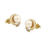 Stecker 10x9mm Süßwasserzuchtperle mit 6 weißen Zirkonias 9Kt GOLD