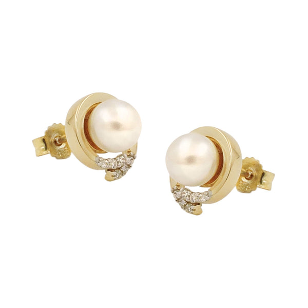 Stecker 10x9mm Süßwasserzuchtperle mit 6 weißen Zirkonias 9Kt GOLD