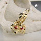 Ohrbrisur Ohrhänger Ohrringe 22x6mm Herz mit Glasstein rot 8Kt GOLD